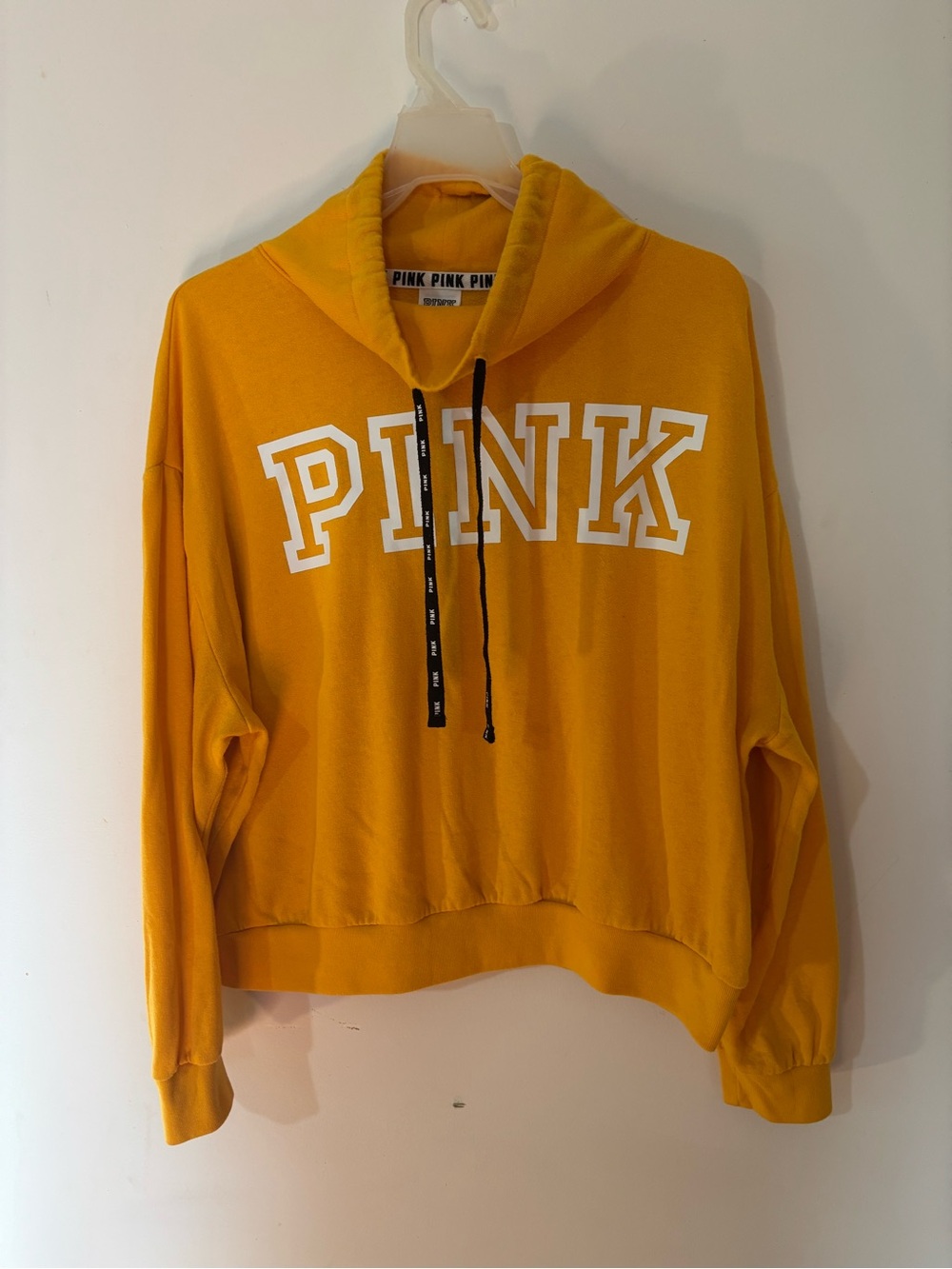 PINK Victoria’s Secret Mustard Yellow Logo Oversized Hoodie Sweatshirt M